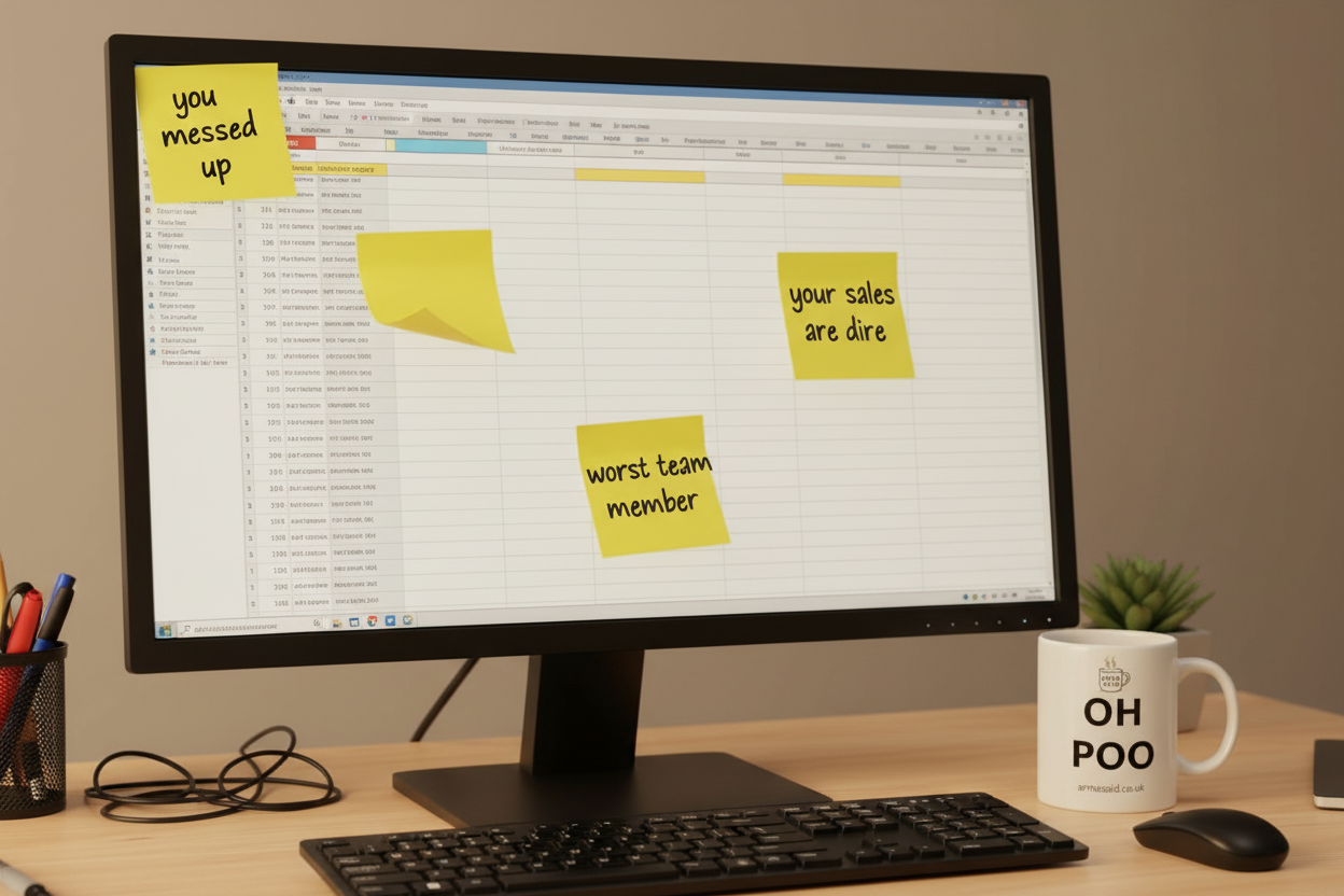 OH POO Mug Workplace Scene - Readable Post-its